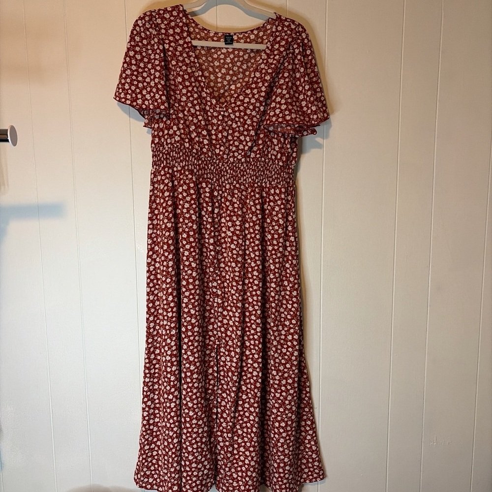 SHEIN Red Floral Midi Dress
